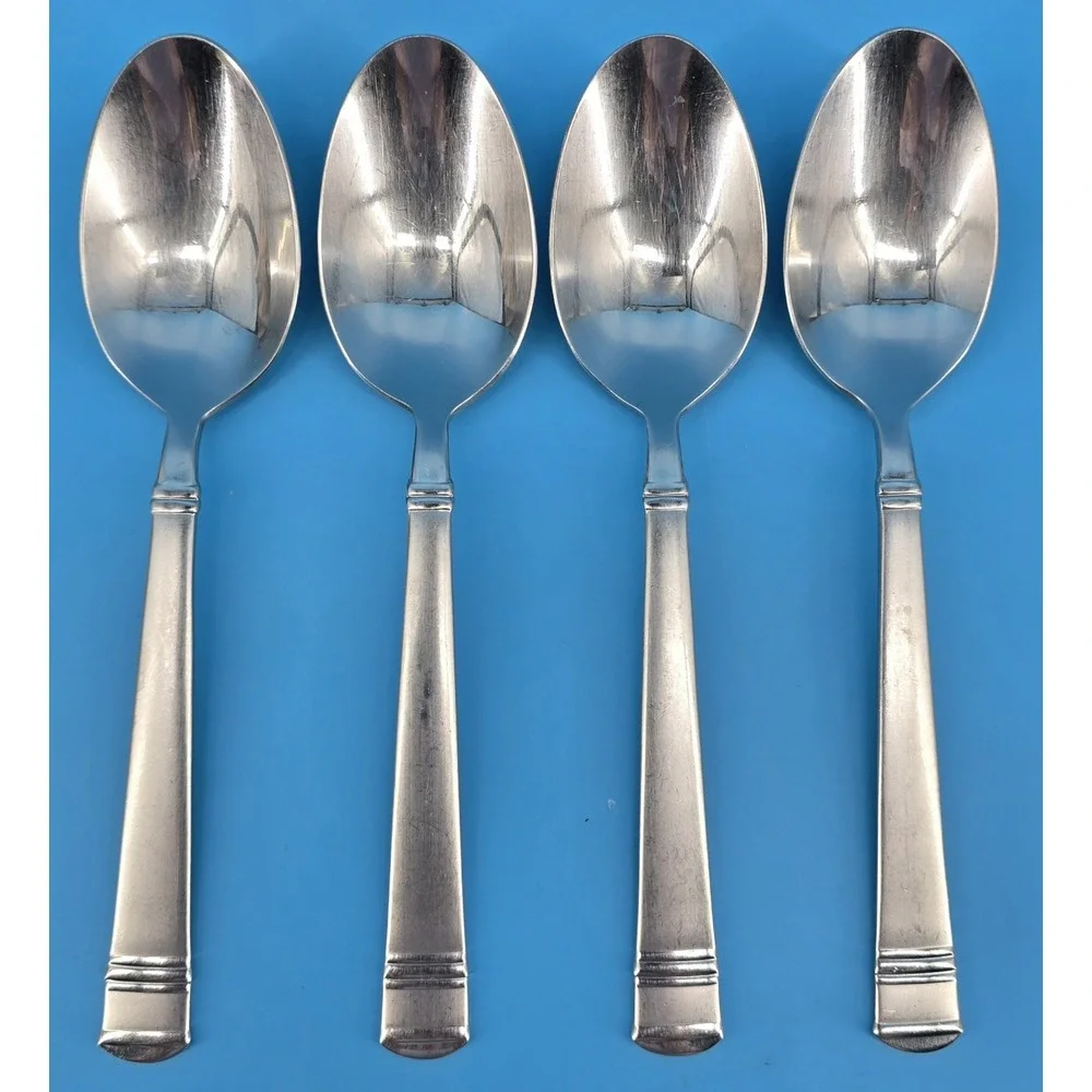 Set of 4 Oneida TIRAMISU Oval Soup Spoons 18/10‎ Stainless Frosted Handle 7 1/4